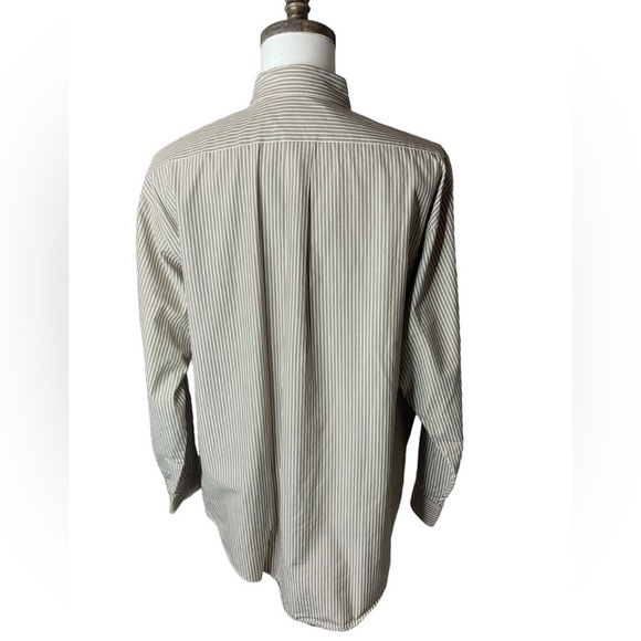 Brooks Brothers Men’s Collared Button Down taupe white Dress Shirt XL Neck 17.5 - Picture 5 of 9